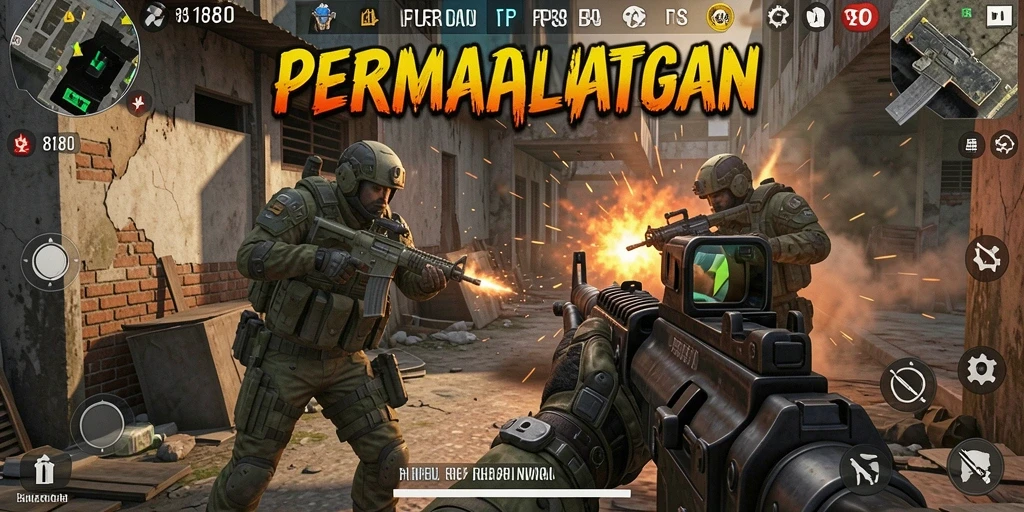 Screenshot gameplay 8180 yang penuh aksi dan kebisingan pertempuran.