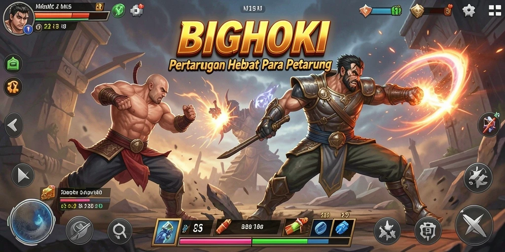 Tampilan gameplay BIGHOKI yang mendebarkan dan penuh aksi.