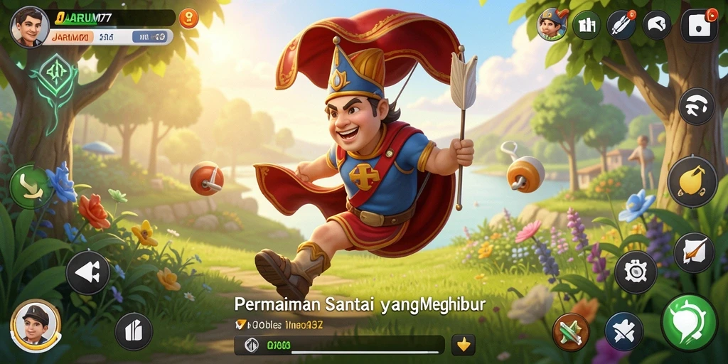 Tampilan gameplay <strong>JARUM77</strong> yang penuh warna dan menghibur.