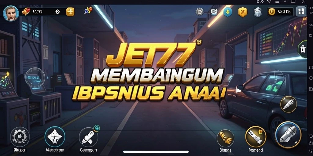 Tampilan seru gameplay JET77 saat membangun bisnis.