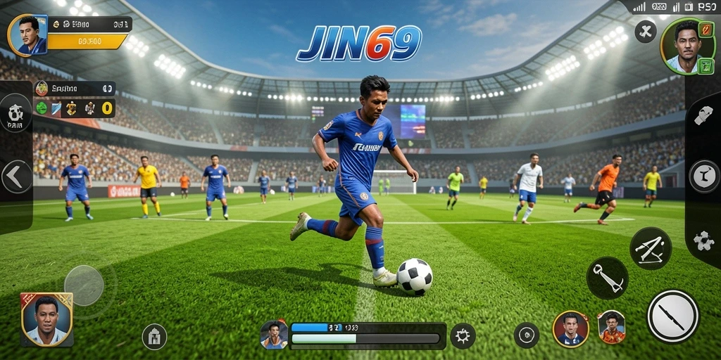 Tampilan gameplay sepak bola yang dinamis dan seru.