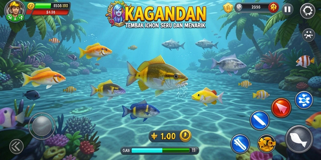 Tampilan gameplay KAGANDAN yang seru dengan aksi menembak ikan.