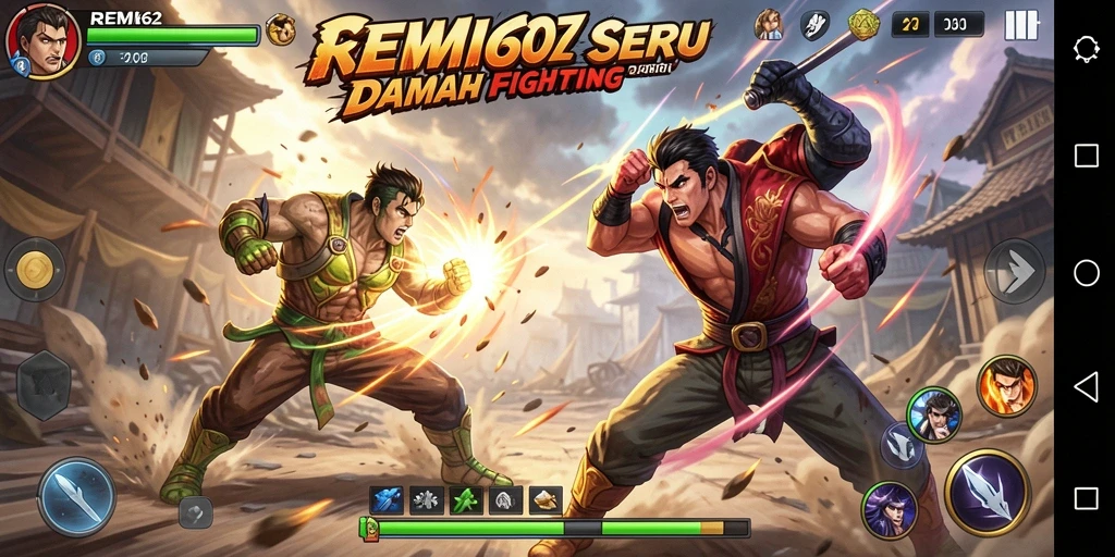 Tampilan pertarungan intens di REMI62 dengan karakter yang kuat.