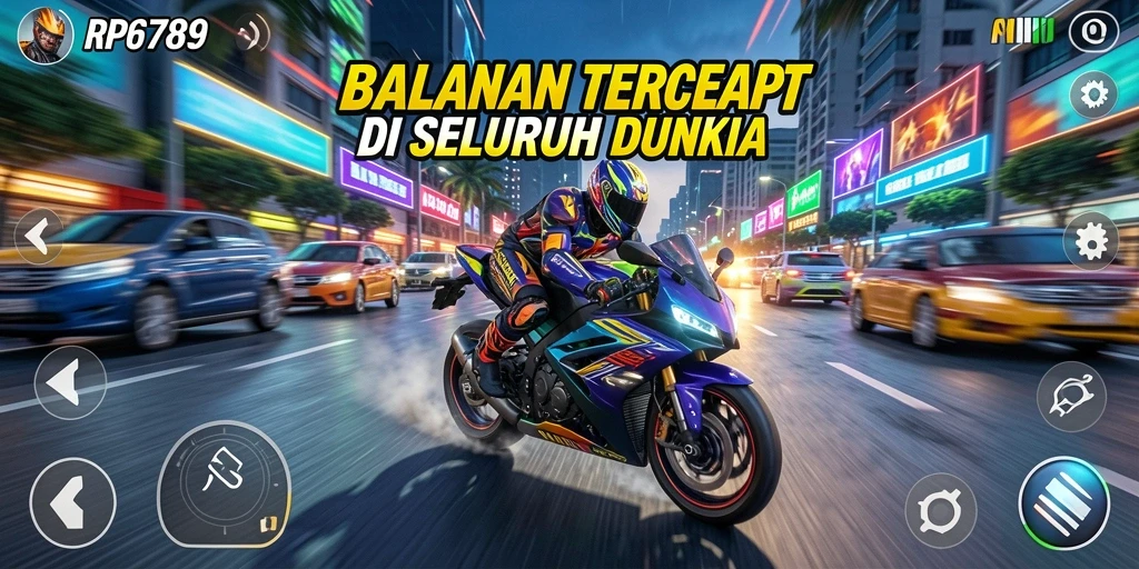 Screenshot gameplay RP6789 menampilkan aksi balapan motor yang seru.