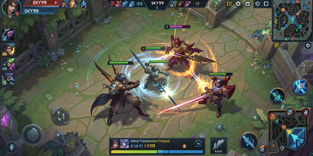 Tangkapan layar gameplay SKY99 dengan pertempuran strategis yang intens.